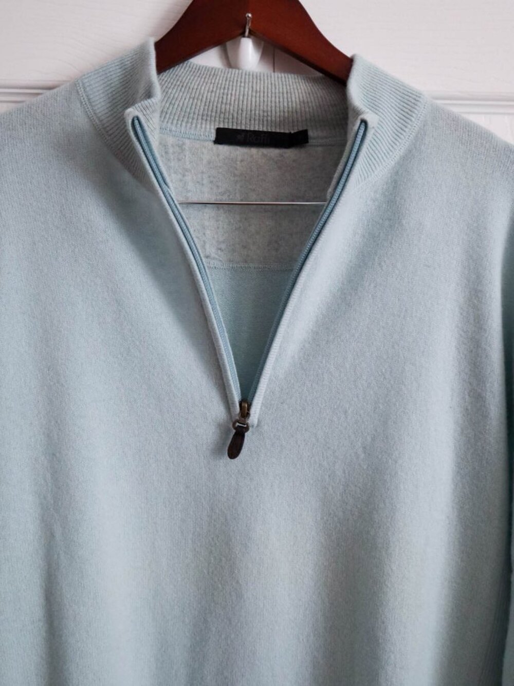 Raffi Irving 100% Cashmere Quarter Zip Sweater Light Blue Men's XL MSRP $400+ - Picture 3 of 7
